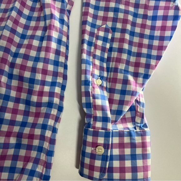 Peter Millar Shirt Mens XL‎ Purple Blue White Gingham Plaid Button Up Cotton EUC - Picture 3 of 8
